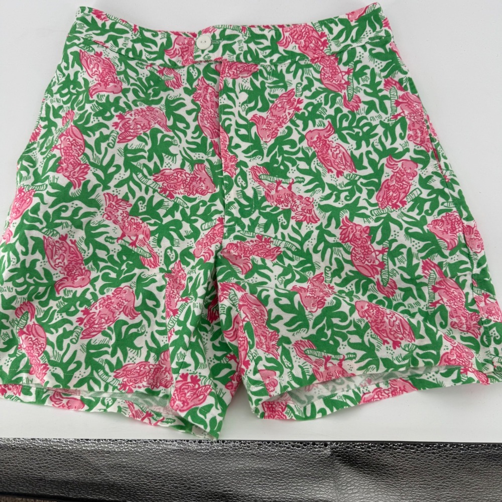 Lilly Pulitzer Parrot Shorts Womens 4 Pink Green Cotton Tropical Preppy Coastal